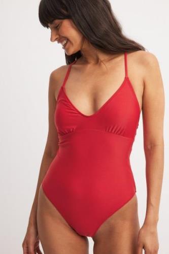 Lacing Back Swimsuit - Red