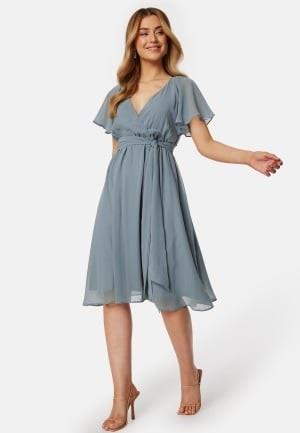 Goddiva Flutter Chiffon Midi Dress Blue L (UK14)