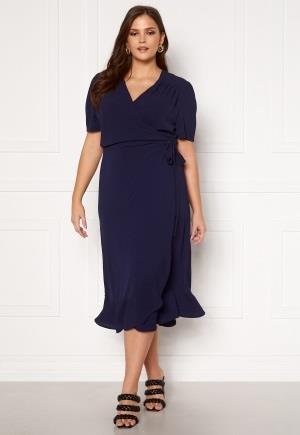 John Zack Curve Short Sleeve Wrap Frill Curve Dress Navy 54 (UK26)