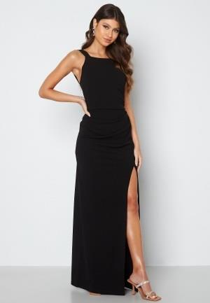 Bubbleroom Occasion Square neck slit maxi dress Black L