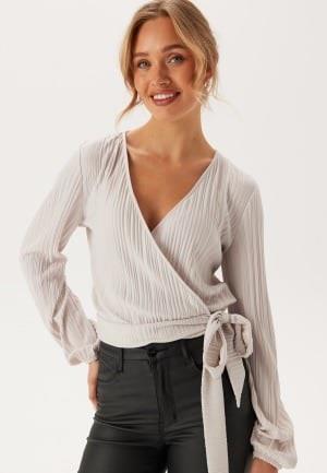 BUBBLEROOM Pleated Long Sleeve Wrap Top Light beige S