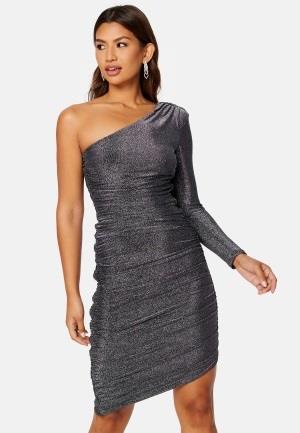 Goddiva One Shoulder Glitter Mini Dress Black/Silver S (UK10)