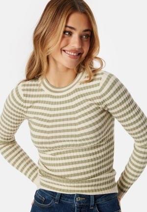 Pieces Pccrista LS O-Neck Knit Green/Beige L