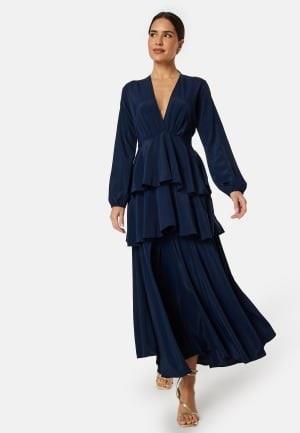 John Zack Long Sleeve Tiered Maxi Dress Navy XXS (UK6)