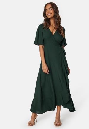 Happy Holly Wrap Midi Viscose Dress Dark green 32/34