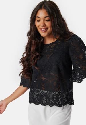 BUBBLEROOM Round Neck Lace Blouse Black S