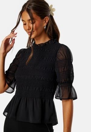 BUBBLEROOM Frill Neck Smock Blouse Black XS