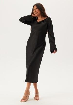 BUBBLEROOM Waterfall Midi Satin Dress Black 34