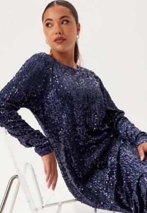 Happy Holly Sequin Long Midi Dress Midnight blue 32/34