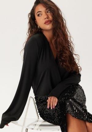 Happy Holly Sequin Trumpet Sleeve Midi Dress Black 32/34