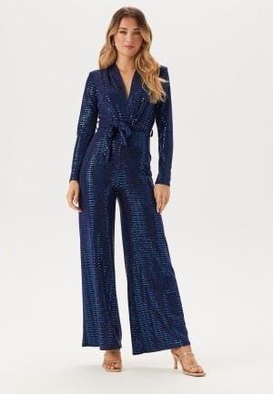 John Zack Sequin Wide Leg Jumpsuit Navy S (UK10)