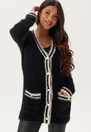 Happy Holly Contrast Fluffy Knitted Cardigan Black 36/38