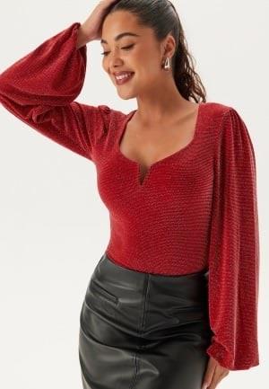 BUBBLEROOM Sparkling Puff Sleeve Top Red/Silver M