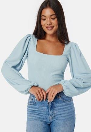 BUBBLEROOM Square Neck Balloon Sleeve Top Light blue 4XL