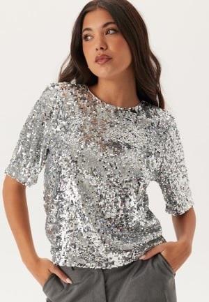 BUBBLEROOM Sequin Short Sleeve Top Silver M