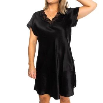 Lady Avenue Pure Silk Nightgown With Lace Svart silke Small Dam