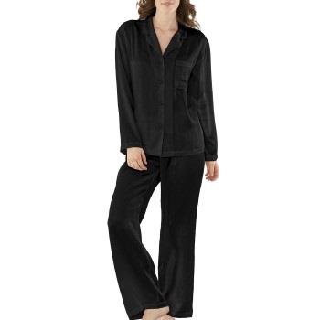 Damella Woven Silk Plain Pyjamas Set Svart silke Large Dam