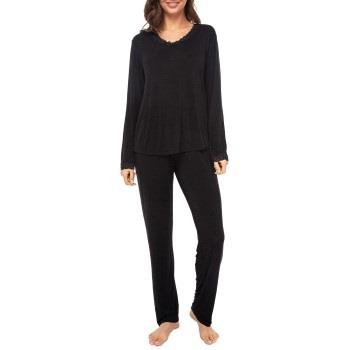 Lady Avenue Bamboo Pyjamas With Lace Long Sleeve Svart Bambu Small Dam