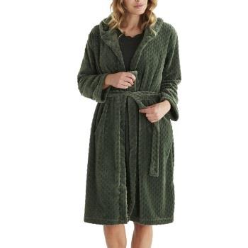 Damella Jaquard Fleece Hoodie Robe Oliv polyester Large Dam