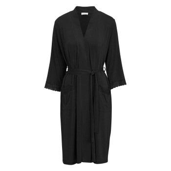 Damella Viscose Plain Lace Robe Svart viskos Large Dam