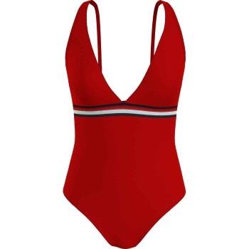 Tommy Hilfiger Plunge One Piece Swimsuit Röd Medium Dam