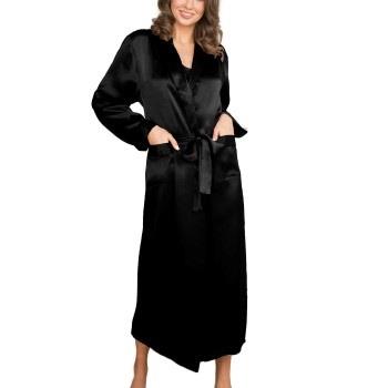 Lady Avenue Pure Silk Long Robe Svart silke Small Dam