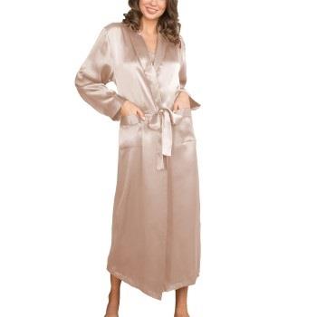 Lady Avenue Pure Silk Long Robe Pärlvit silke X-Large Dam