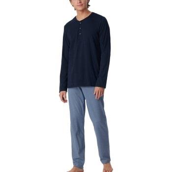 Schiesser Long Fine Interlock Collar Pyjamas Marin/Blå bomull 48 Herr