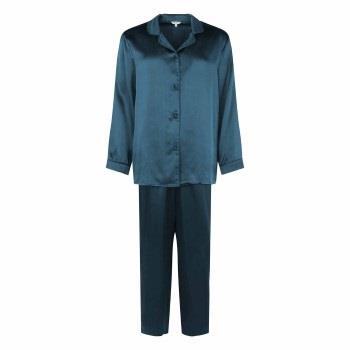 Lady Avenue Pure Silk Basic Pyjamas Petrol silke Small Dam