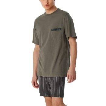 Schiesser Comfort Nightwear Short Pyjamas Brun Mönster bomull 58 Herr