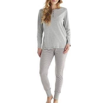 Damella Cotton Pyjamas Grårandig bomull Medium Dam