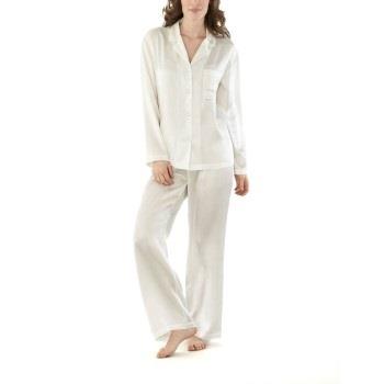 Damella Woven Silk Plain Pyjamas Set Elfenben silke Small Dam