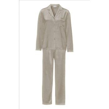 Damella Woven Silk Plain Pyjamas Set Nougat silke Large Dam