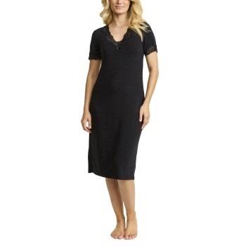 Damella Bamboo Plain Lace Short Sleeve Nightdress Svart Bambu Medium D...