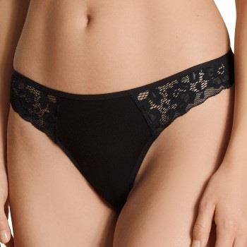 Calida Trosor Natural Comfort Lace Thong Svart bomull X-Small Dam