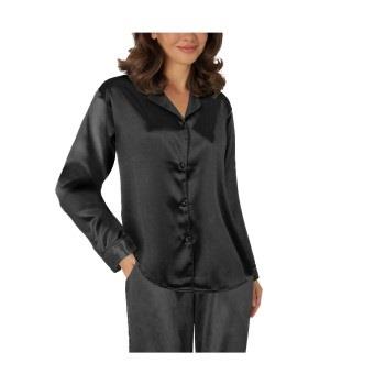 Lady Avenue Satin Pyjama With Short Sleeves Svart silke Large Dam