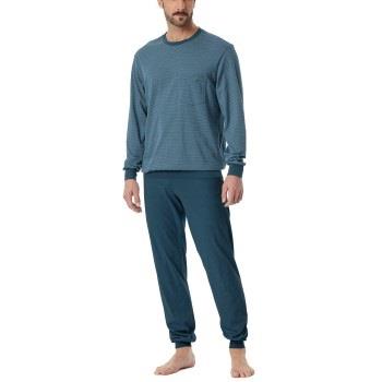 Schiesser Comfort Essentials Pyjama With Cuff Blå/Blå bomull 48 Herr