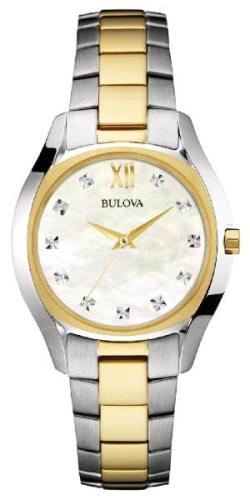 Bulova Damklocka 98P145 Diamond Vit/Gulguldtonat stål Ø32.5 mm