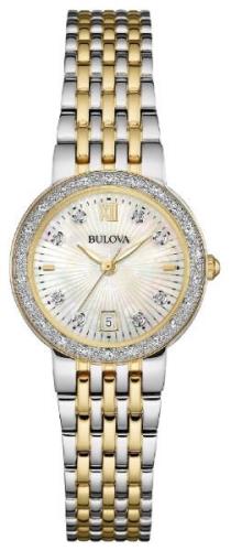 Bulova Damklocka 98W211 Diamond Vit/Gulguldtonat stål Ø26 mm