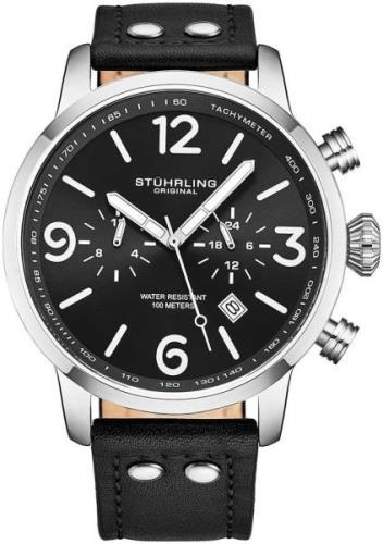 Stührling Original Herrklocka 3956.1 Aviator Svart/Läder Ø45 mm