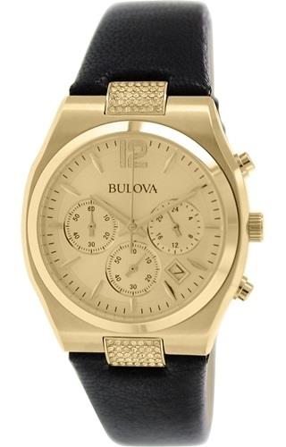 Bulova Damklocka 97M107 Crystal Champagnefärgad/Läder Ø34 mm