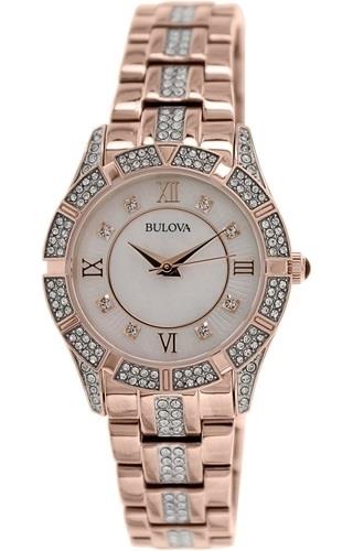 Bulova Damklocka 98L197 Vit/Roséguldstonat stål Ø30.5 mm