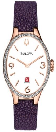 Bulova Damklocka 98R198 Diamond Vit/Läder Ø25 mm