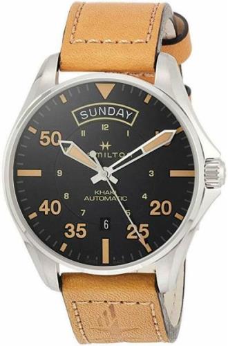 Hamilton Herrklocka H64645531 Khaki Aviation Svart/Läder Ø42 mm