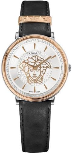 Versace Damklocka VE8102919 V Circle Silverfärgad/Läder Ø38 mm