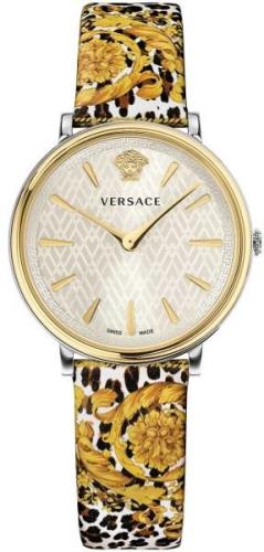 Versace Damklocka VBP120017 V Circle Silverfärgad/Läder Ø36 mm