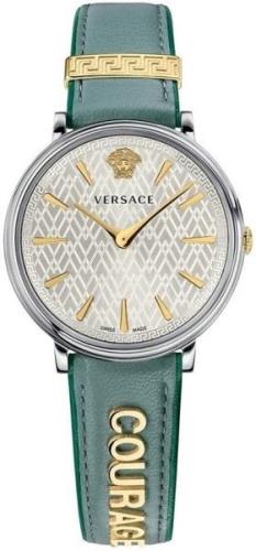 Versace Damklocka VBP010017 V Circle Silverfärgad/Läder Ø38 mm