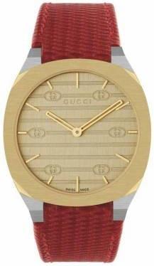 Gucci Damklocka YA163415 Gulguldstonad/Läder Ø34 mm