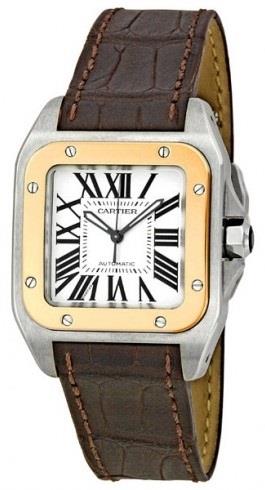 Cartier Santos Santos 100 W20107X7 Silverfärgad/Läder 32x32 mm