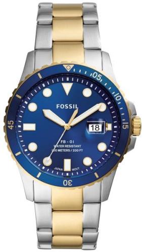 Fossil Herrklocka FS5742 FB-01 Blå/Gulguldtonat stål Ø42 mm